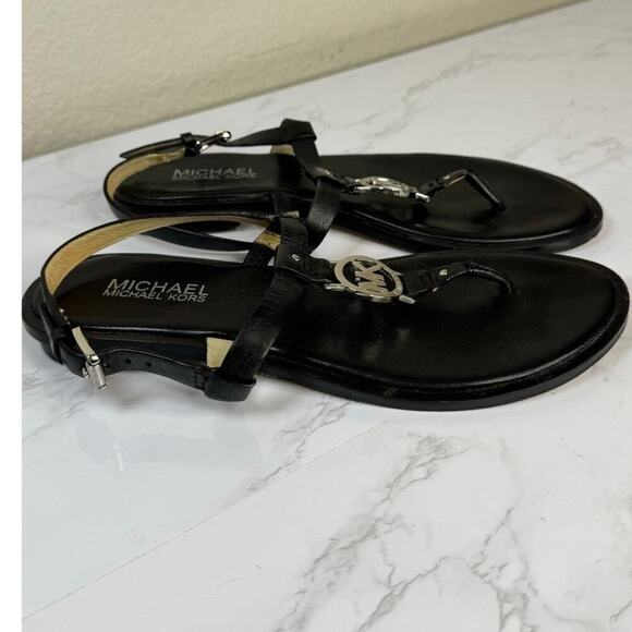 Michael Kors Sondra Thong Sandals Black Leather‎ Sandal Silver Accent Size 7 - Picture 4 of 6